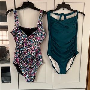 Colorful Floral and Teal One-Piece Swimsuit Set